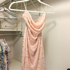 Oh Polly Pink Asymmetrical Ruched Sundress